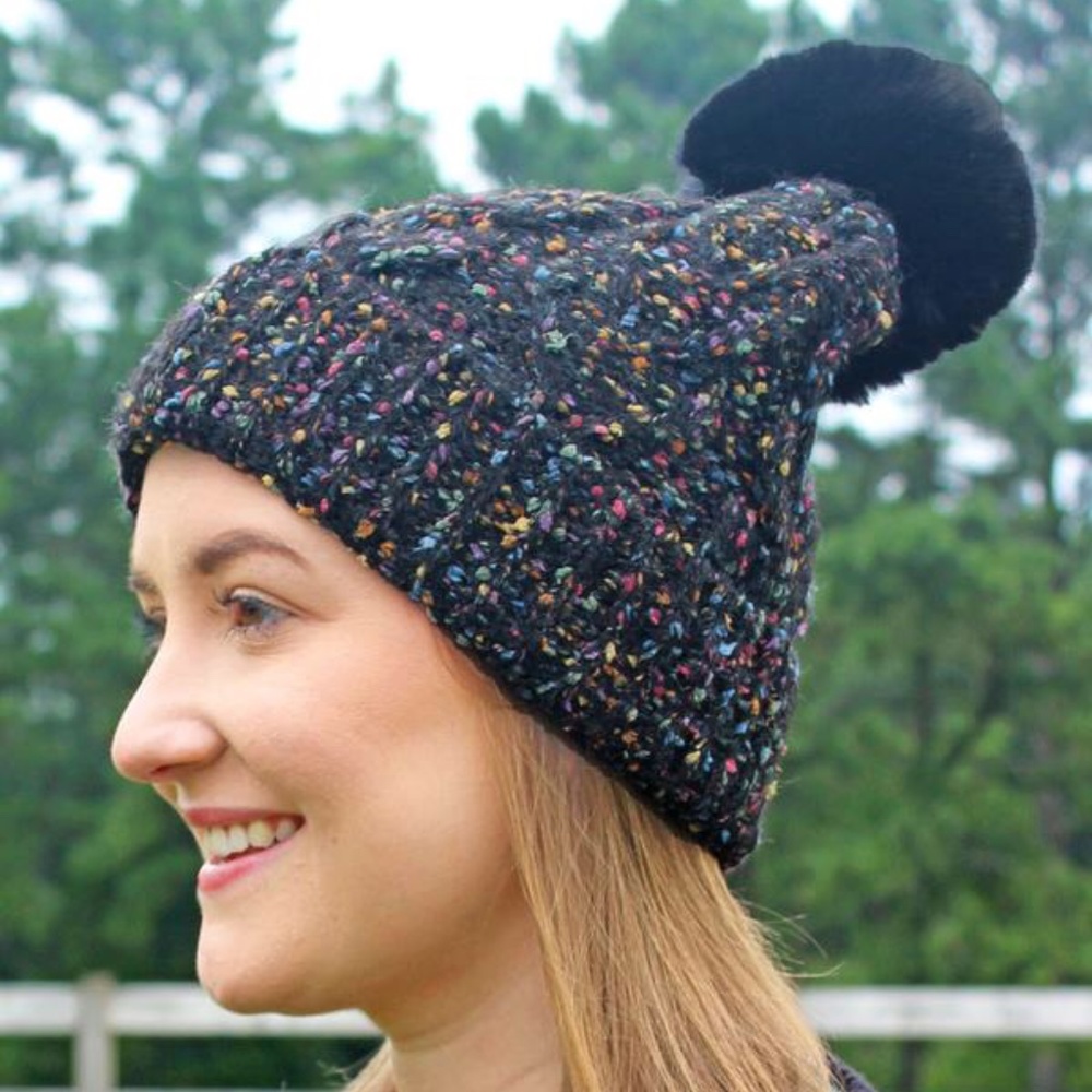2xHP💝Women’s Black Confetti Beanie multi